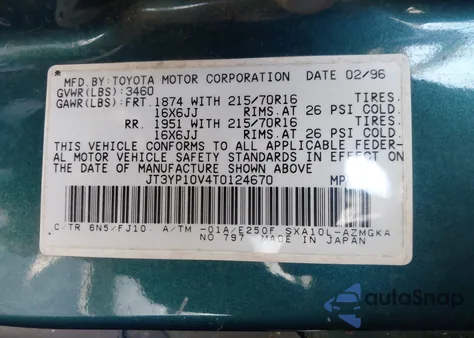 1996 Toyota Rav4 from USA, damaged, VIN JT3YP10V4T0124670